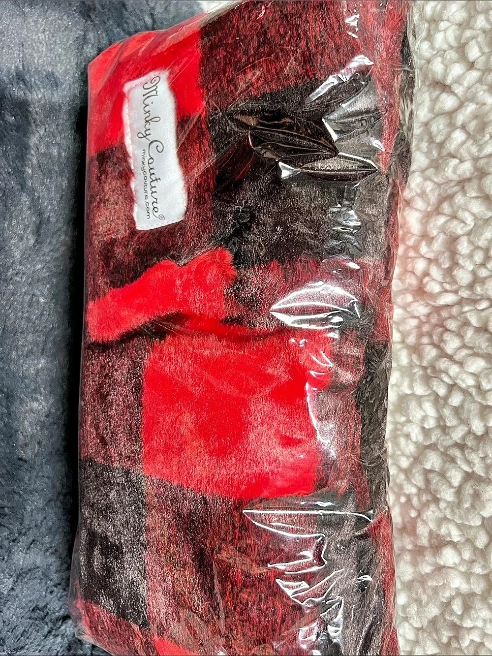 Minky Couture Red & Black Buffalo Plaid Scarf. NWT